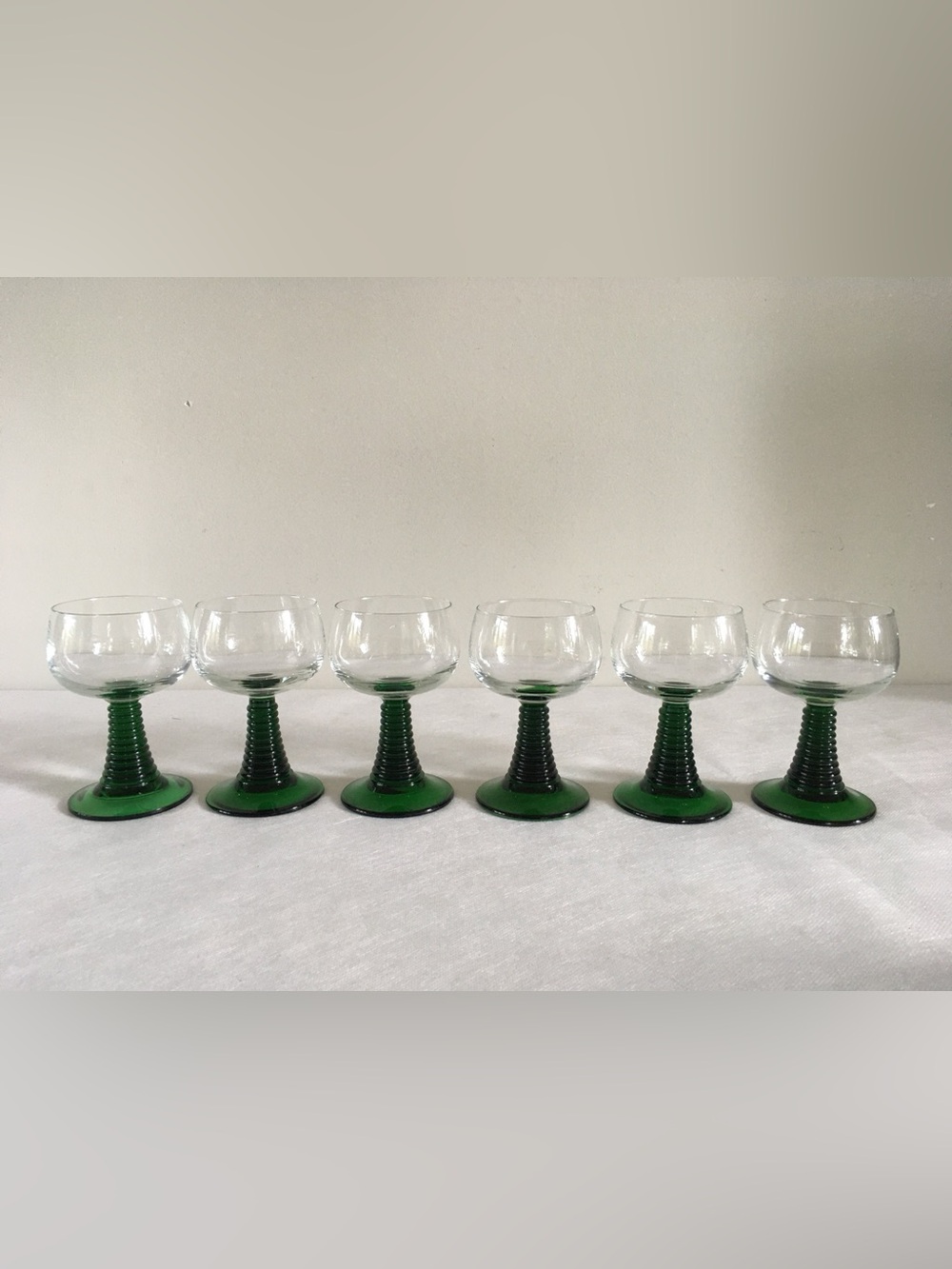 Source Unknown Green Stemmed Goblet Glasses set of 6